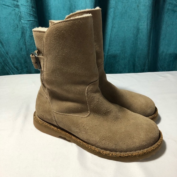 Birkenstock Shoes - Birkenstock Uppsala Shearling Suede Leather boots gray taupe shearling lining 38
